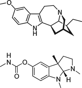 Chemical structure diagrams, including the ibogaine molecule