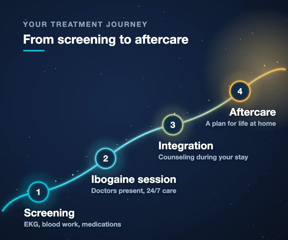 Ibogaine treatment journey: screening, ibogaine session, integration and aftercare
