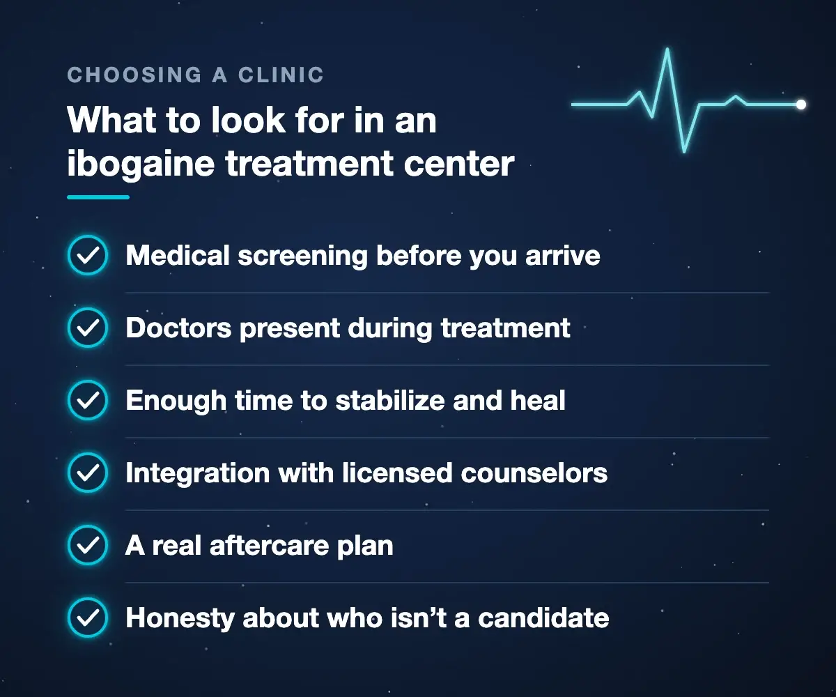 Checklist: what to look for in an ibogaine treatment center, from medical screening to aftercare